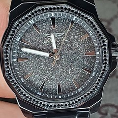 Invicta Speedway Quartz Octagon Watch Black SS Bracelet Glitter Dial 30m, Box
