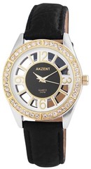 Accent Ladies’ Watch Glass Base Wristwatch Leather Imitation Strap Black Crystal 3 ATM 10