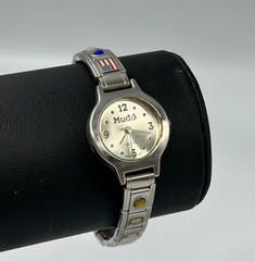 Mudd Watch Womens Silver Tone Italian Charms Stretch Expansion Band Y2K 7.5″
