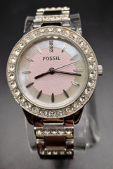 Fossil Pink Face Rhinestone Womens Watch, Needs Battery or Repair