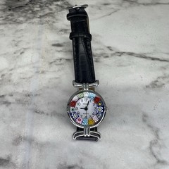 Glass Millefiori Watch with Leather Band – Black Multicolor
