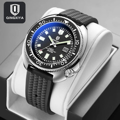 44MM QINGXIYA Tuna Quartz Men’s Watch Silicone 30M Waterproof Date Luminous NEW