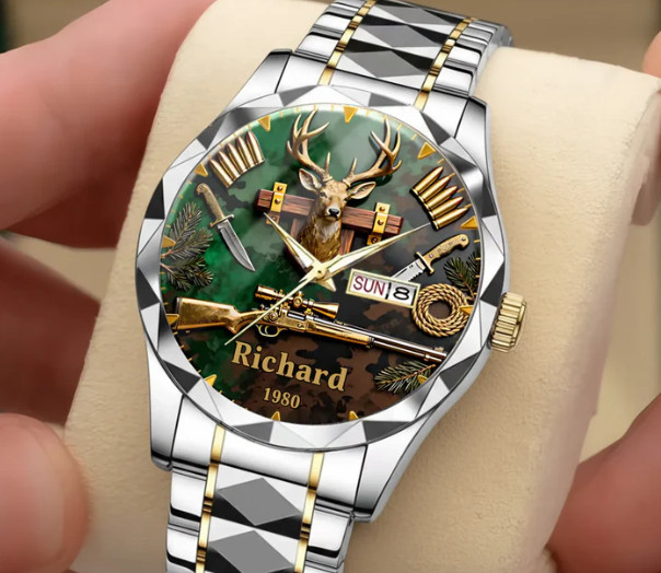 Personalized Hunting Camo Deer Head Rifle Wrist Alloy Luxury Quartz Watch