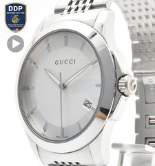 [Exc+5] GUCCI G-Timeless 126.4 Quartz Silver Dial Date Dress Men’s Watch 18cm