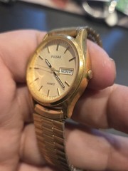 Vintage Pulsar Mens Watch 34mm Champagne Dial Two Tone Day Date New Battery C205