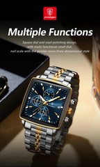 Luxury Men’s Watch Square Stainless Steel Waterproof Luminous Chrono