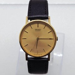 Seiko 2C21-0120 Quartz Slim Dress Watch Gold Dial Replacement Band Japan