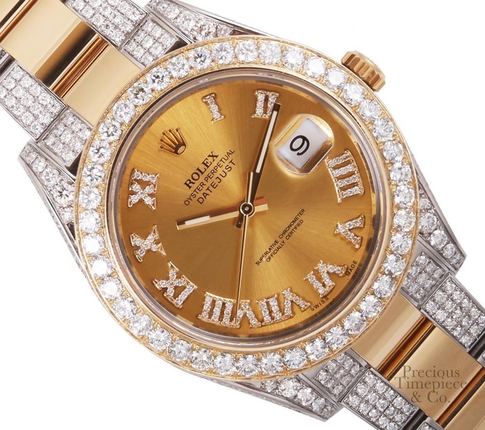 Rolex Datejust II 2 Tone 41mm Watch-VS1 Fully Iced Flooded Diamonds-Roman Dial