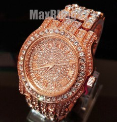 Men Hip Hop Iced Icy Rose Gold Bling Lab Diamond Rapper Bling Metal Luxury Watch