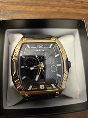 ACTIVA Date Men’s Analog-Digital Quartz Watch Timer, Black Rubber, Gold 50mm