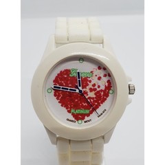 Geneva Platinum women’s watch. Water colored red heart on face. Working watch