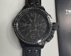 TW Steel Canteen Men’s 45mm Triple Black Leather Crystals Quartz Watch TW912