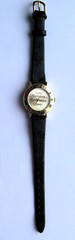 VTG Time Magazine Gold Tone Dial Round Case Black Leather Band Watch
