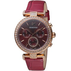 Swarovski 5416701 Era Journey Crystal Rose Gold Dial Red Leather Strap Watch NWT