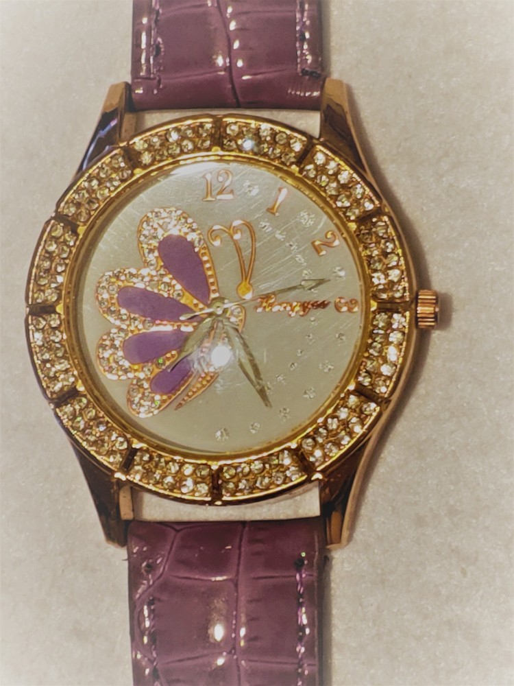Women/Girls – Wristwatch – Butterfly Case – Rhinestones – Faux Leather Band