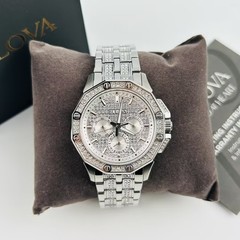 Bulova Octava Crystal 96C134 Silver Stainless Steel Quartz Men Watch New 41.5mm