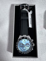 OLEVS Men’s Chronograph Quartz Watch Blue Dial Black Silicone Strap 3ATM