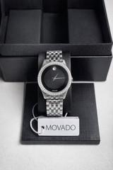 NEW Full Set Movado Museum Diamond Womens Steel Black 28mm