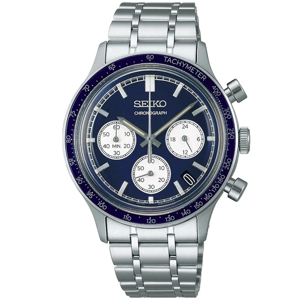 New SEIKO Chronograph Quartz Light Blue Dial Watch SSB477 Stainless Steel