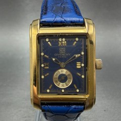 Givenchy Tank Watch Women 24mm Blue Dial Gold Tone Rectangle New Battery