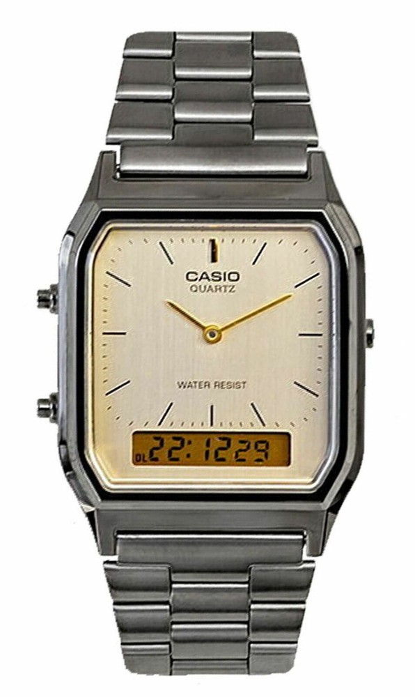 Casio Men’s Vintage Ana-Digi Quartz Cream Dial Stainless Steel Watch AQ230GG-9A