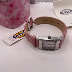 Fossil Tank Watch Women Pave Silver Tone Date Pink Dial ES-9901 New With Tags
