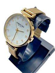 Kenneth Cole New York 30mm M of Pearl dial Gold Tone ladies Watch 10mm mesh Band