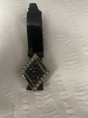 Pierre Nicol Womens Diamond Shape Rhinestone Silver Quartz Watch Leather Strap
