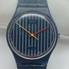 Vtg Swatch Pinstripe Watch Men Unisex 34mm BROKEN BAND Black Swiss New Battery