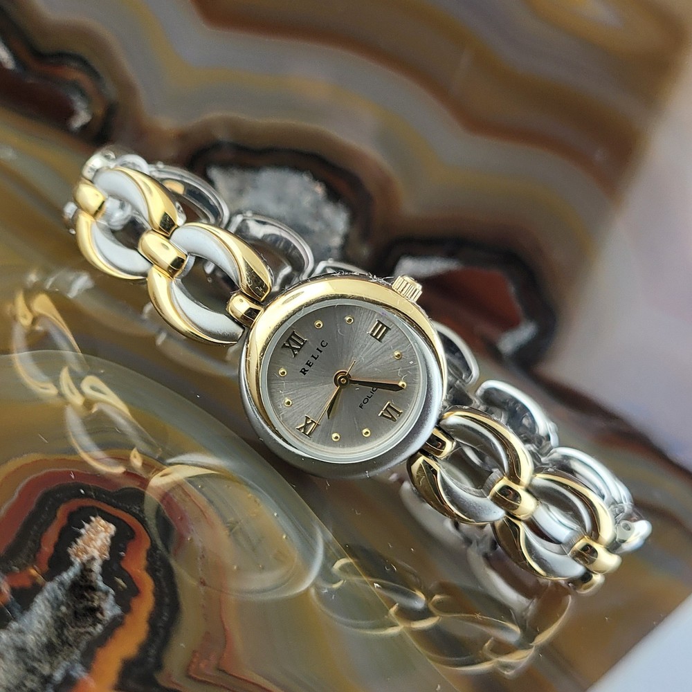 Womens Relic Folio Silver & Gold Chunky Link Watch ZR3365