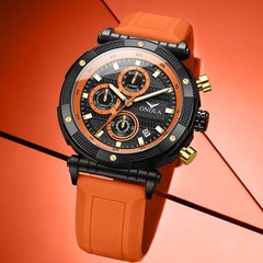 ONOLA Men’s Sport Chronograph Watch Rubber Strap Quartz Large Dial