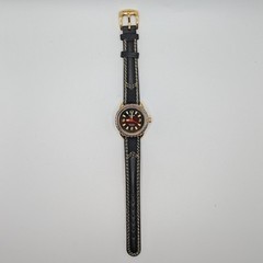 Vtg Reebok Sport Watch Silver/Gold-tone 100M Black Leather Band 28mm New Battery