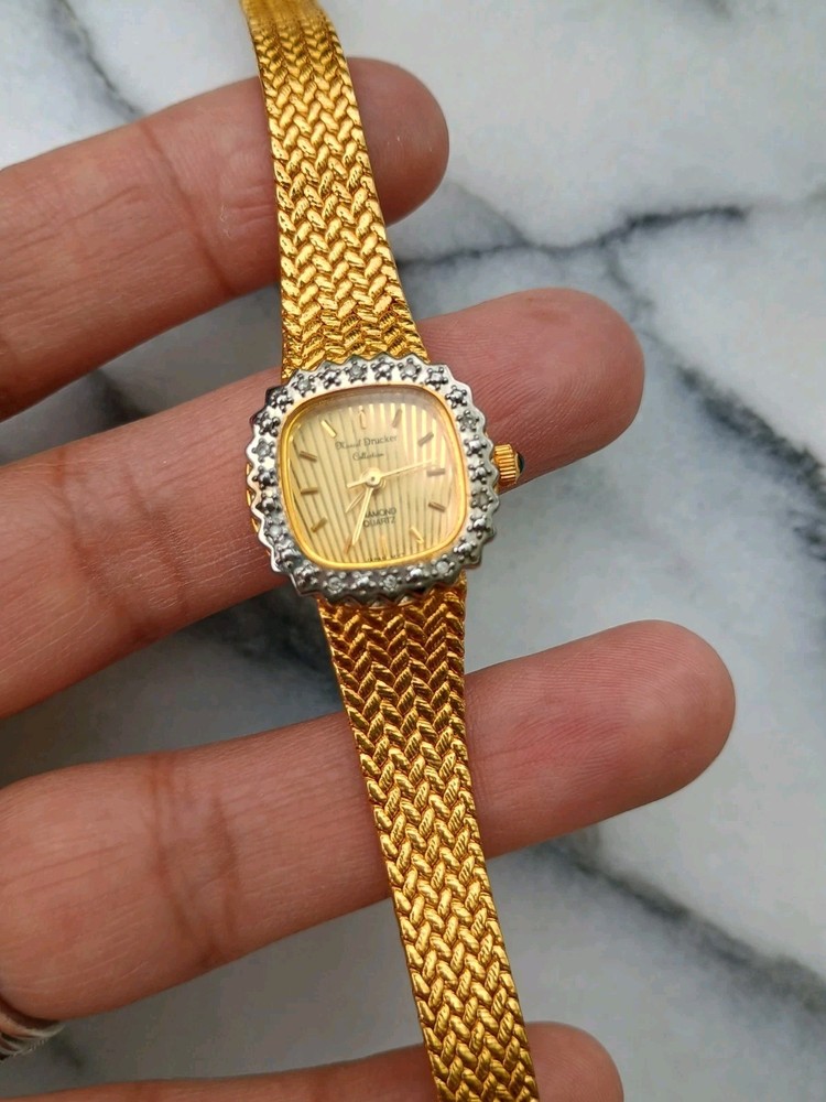 Vintage Marcel Drucker Collection Watch Gold Stainless Steel Geninue Diamonds