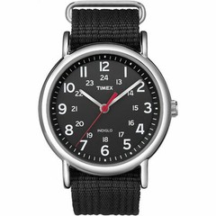 Timex T2N647, Men’s Weekender Black Fabric Watch, Indiglo, 38MM Case, NEW