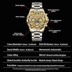 GLENAW Tiger dial rhinestone scale gold 12-hour week mechanical men’s watch