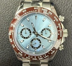 Custom 39mm “Ice Blue with Brown Bezel” Seitona Mod Watch w/ VK63 Chronograph