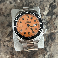 Invicta Pro Diver 200m Orange Dial SS Bracelet Date Black Bezel