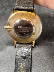 Dejuno Quartz Wristwatch Black Dial & Band Music Note Hand Needs Battery Vintage