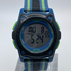 Timex Digital Watch 35mm Case Alarm Chronograph Blue Green Black Case Nylon