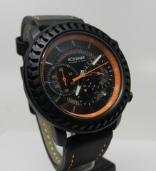 Men’s 44mm Chronograph Date Dial Black Orange With Leather Strap Rugged Watch