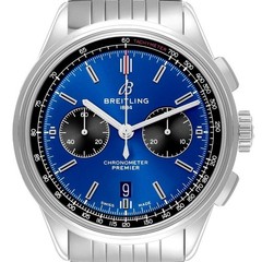 Breitling Premier B01 42mm Steel Blue Dial Mens Watch AB0118 Box Card