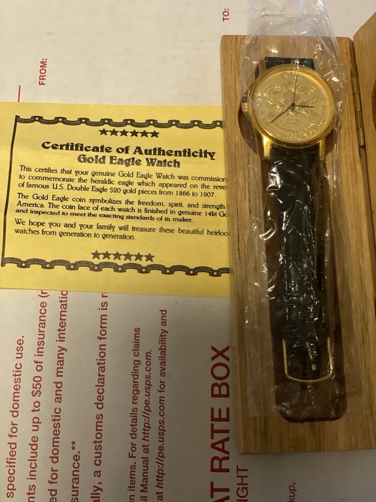 U.S. Commemorative Gold Eagle 14k Gold Watch US Twenty Dollar Coin 14kt With COA