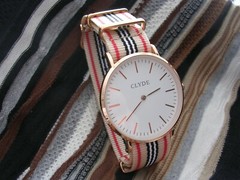 Clyde Minimalistic Gold Designer Fashion watch NATO® multi color nylon strap USA