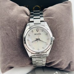 Bulova Surveyor 96P228 Women Mother of Pearl Dial Silver Strap Quartz Watch 31mm