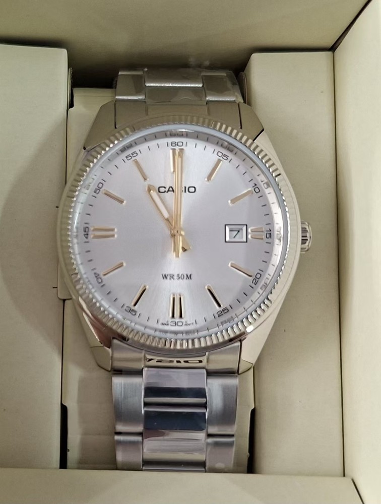 Casio MTP-1302D-7A2 Mens Watch Stainless Steel Band Analog White Dial MTP1302D