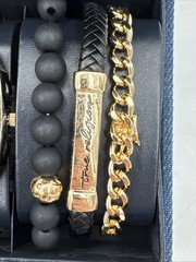True Religion Brand Jeans Men’s Watch & Bracelets Gift Set Gold Black Blue Denim