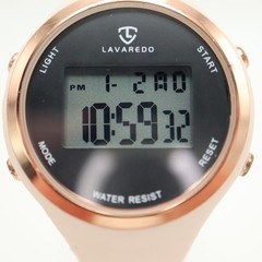 Lavaredo Womens Peach 38mm Digital Watch Alarm Chrono Silicone w New Battery