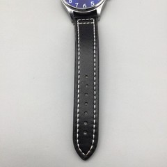 Vince Camuto Mens Watch 42mm Silver Tone Blue Dial Black Faux Leather 3ATM