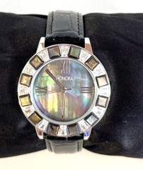 Honora Ladies Watch Mother of Pearl White Topaz Croc Embossed Leather Band NEW
