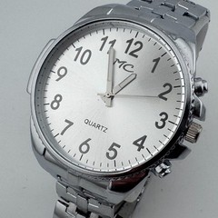 MC Quartz Watch Men 47mm Silver Easy Read Steel Band Analog New Battery 8.25″